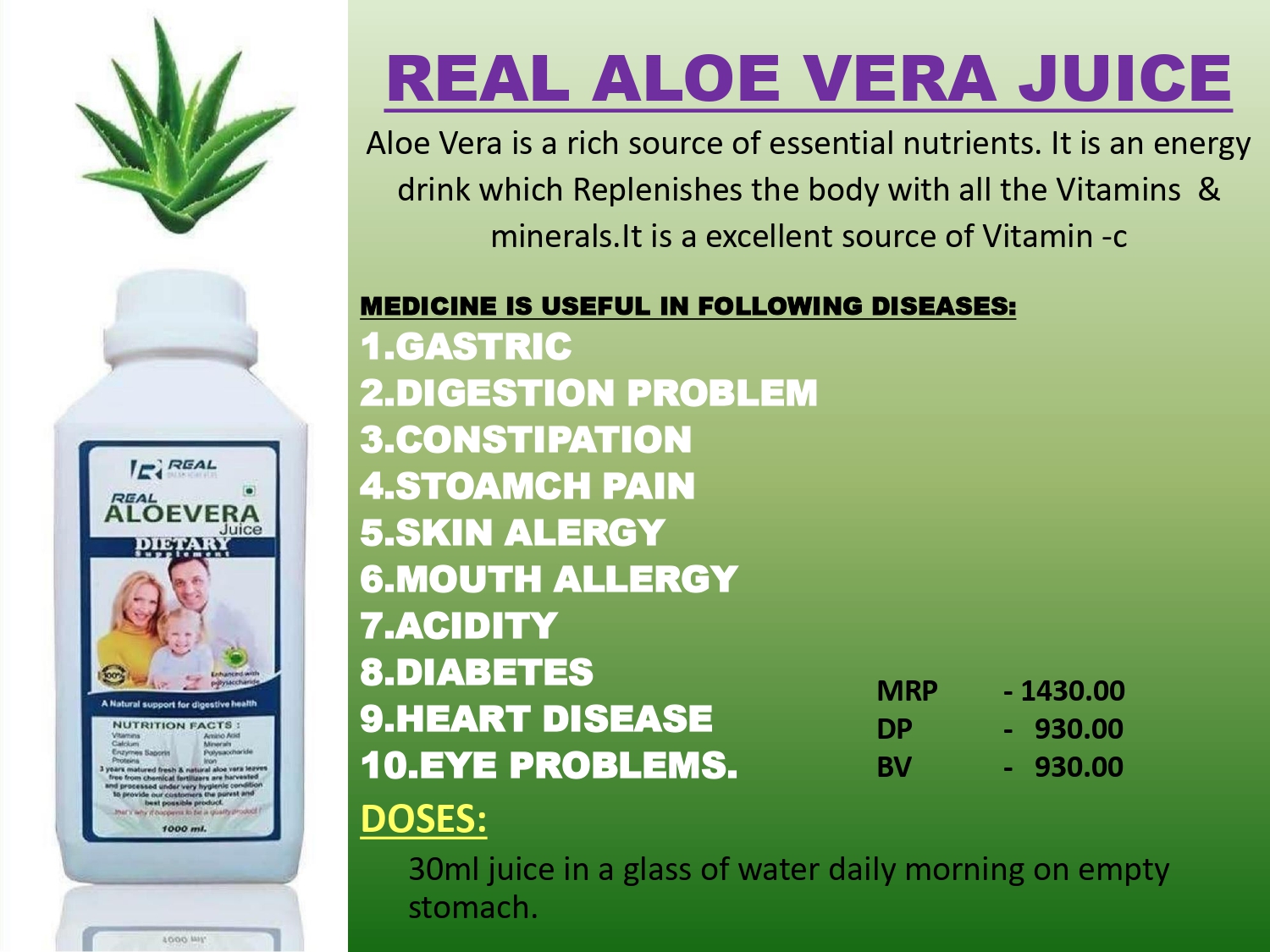 Real Aloe Vera Juice 1000ml