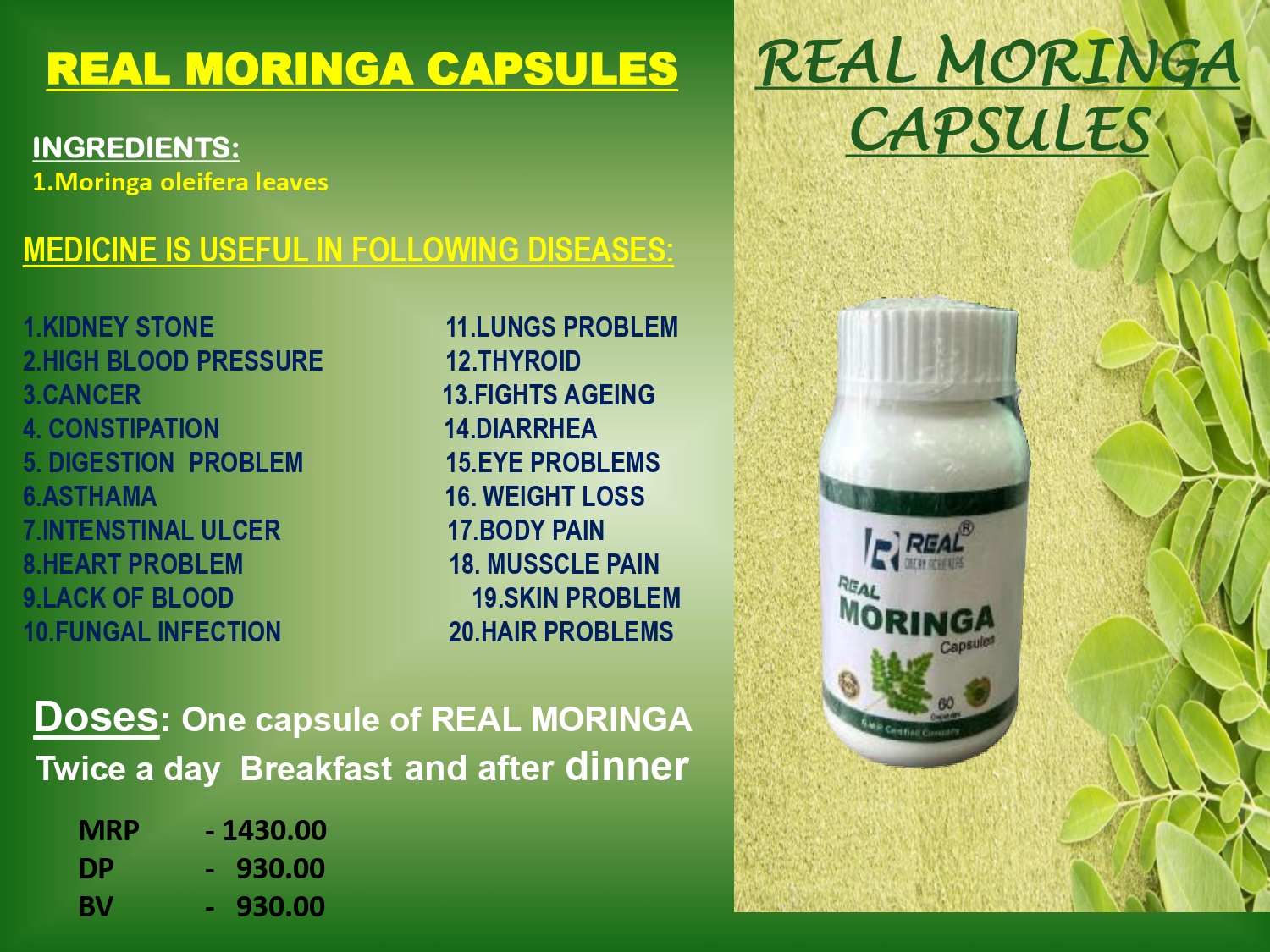 Real Moringa capsules Qty 60