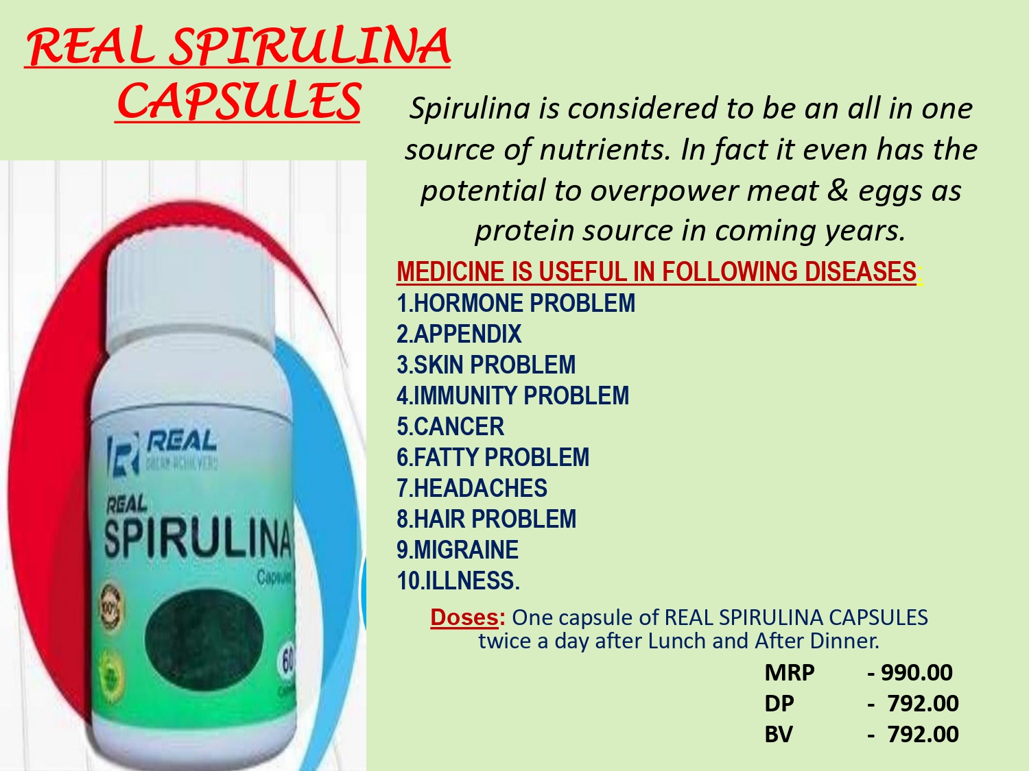 Real Spirulina capsules Qty 60